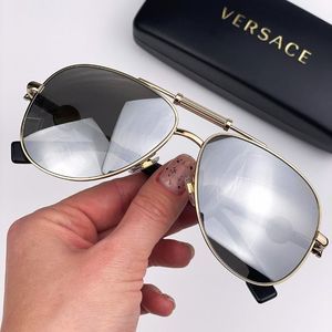 Versace VE2236 1002Z3 BRAND NEW Sunglasses Gold Silver Mirrored Polarized Unisex